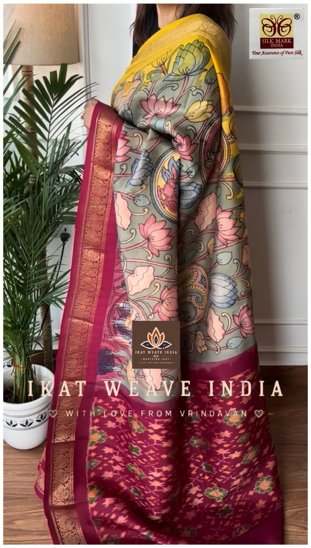 SIYALI• SILK IKAT X HANDPAINTED PENKALAMKARI