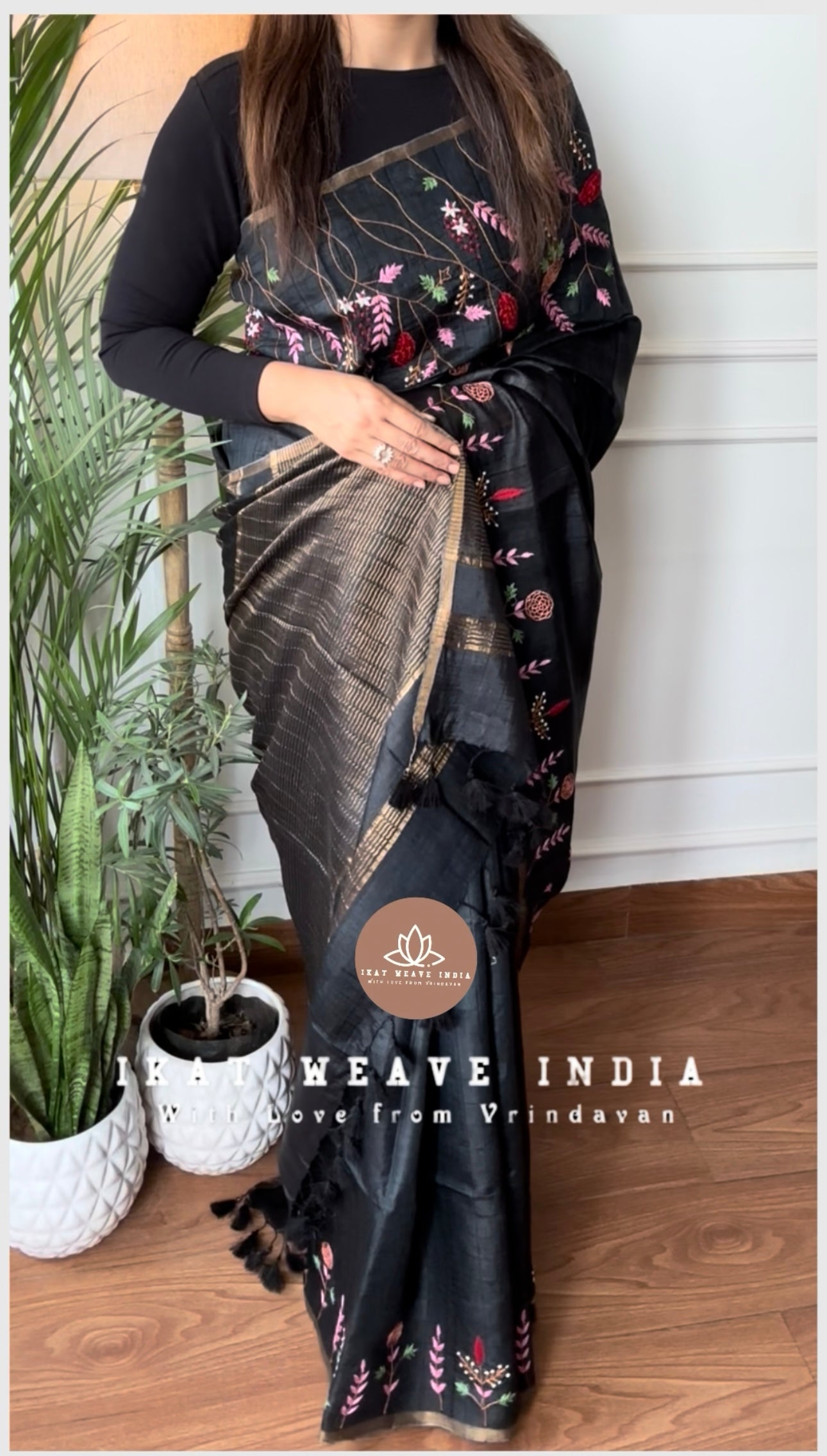 KAALI•HAND EMBROIDERED HANDWOVEN PURE TUSSAR SILK