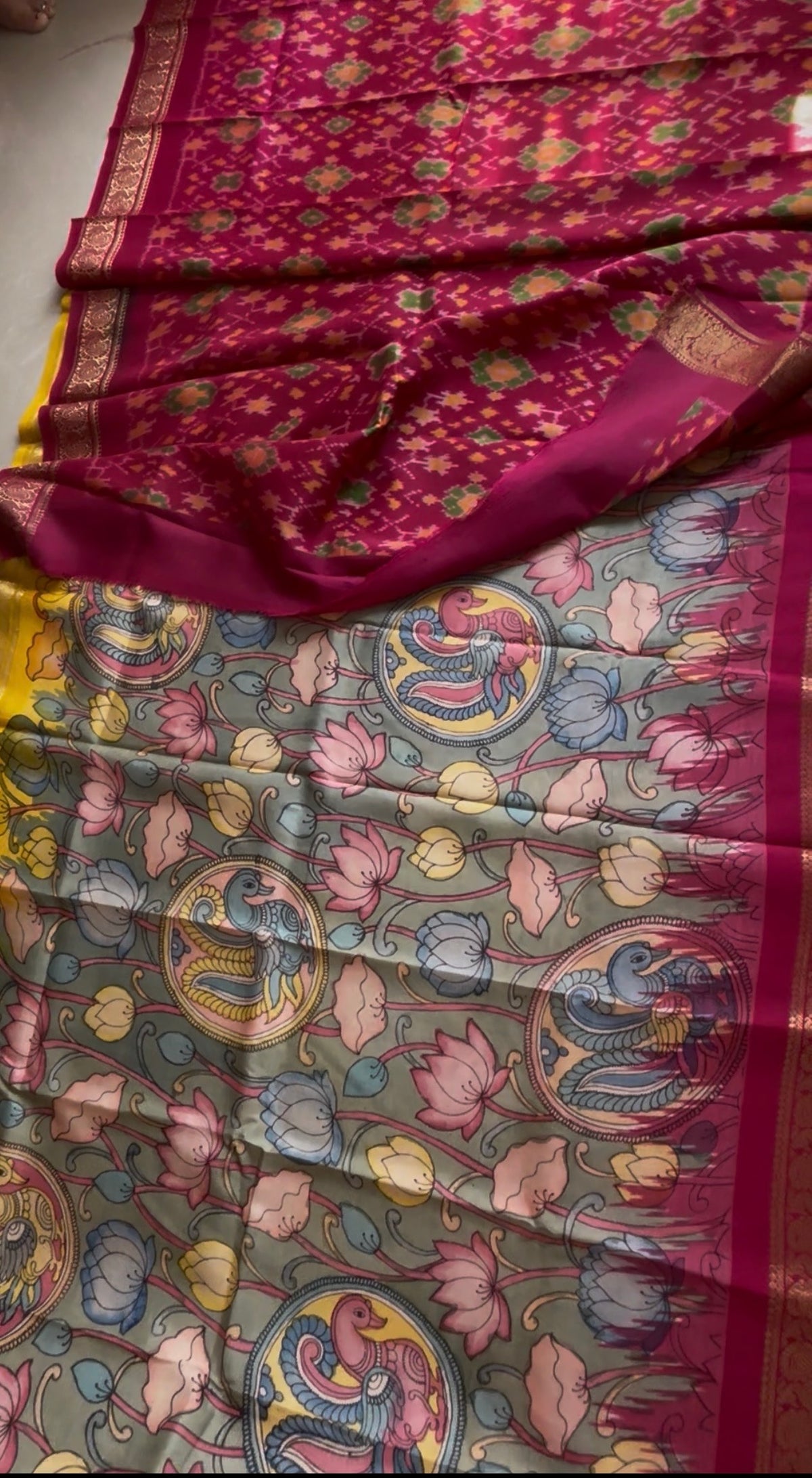 SIYALI• SILK IKAT X HANDPAINTED PENKALAMKARI
