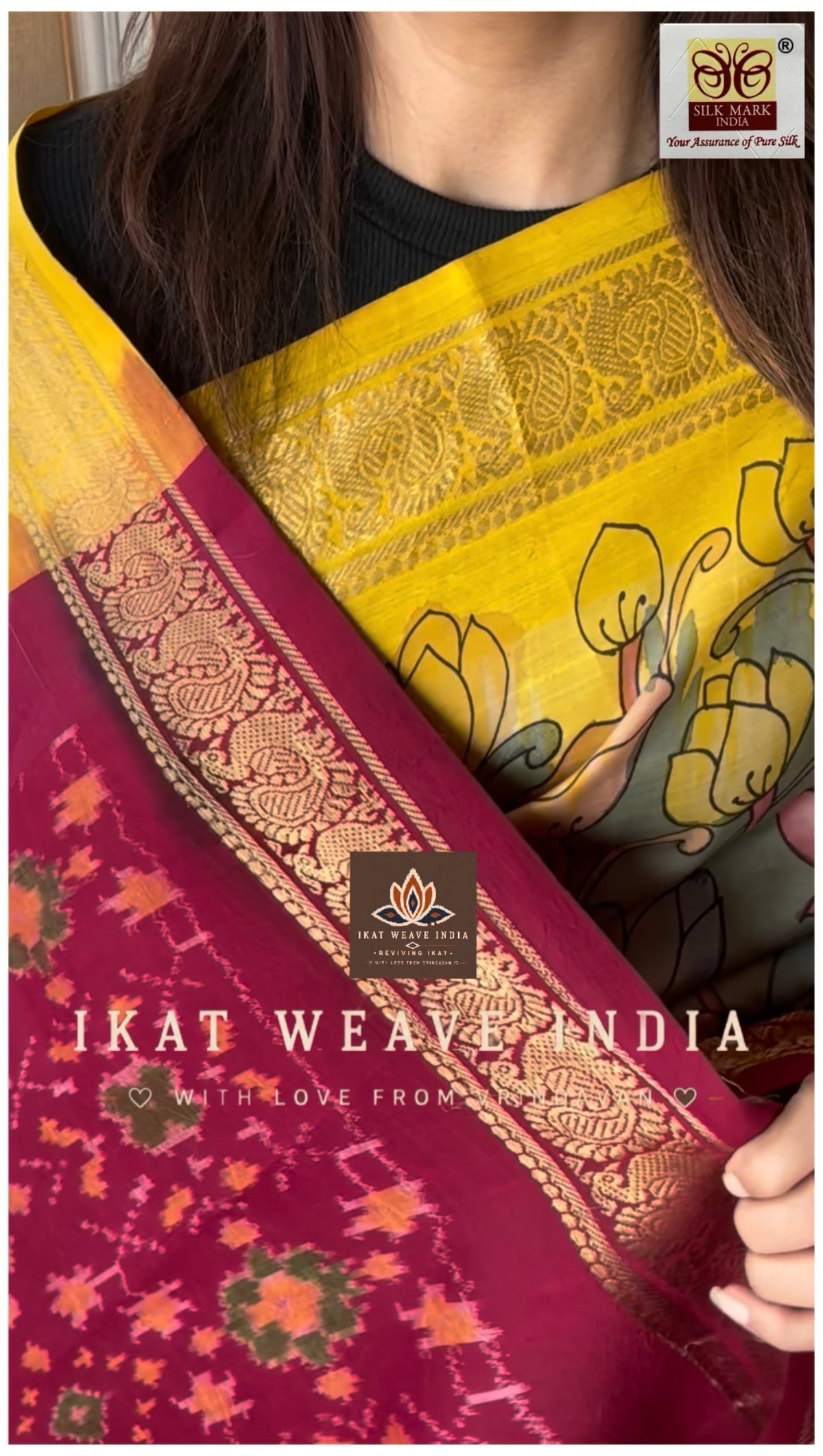 SIYALI• SILK IKAT X HANDPAINTED PENKALAMKARI
