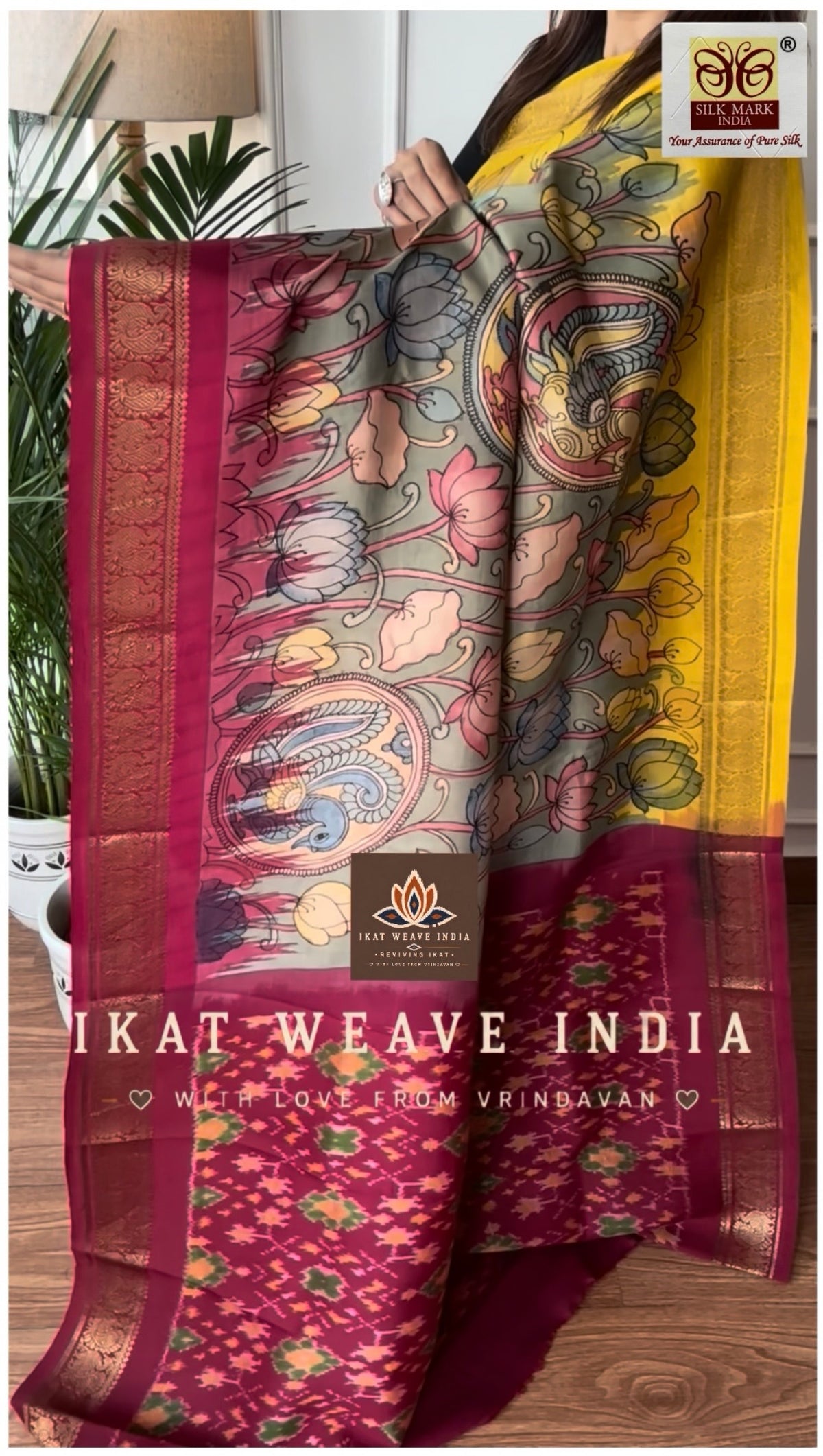SIYALI• SILK IKAT X HANDPAINTED PENKALAMKARI