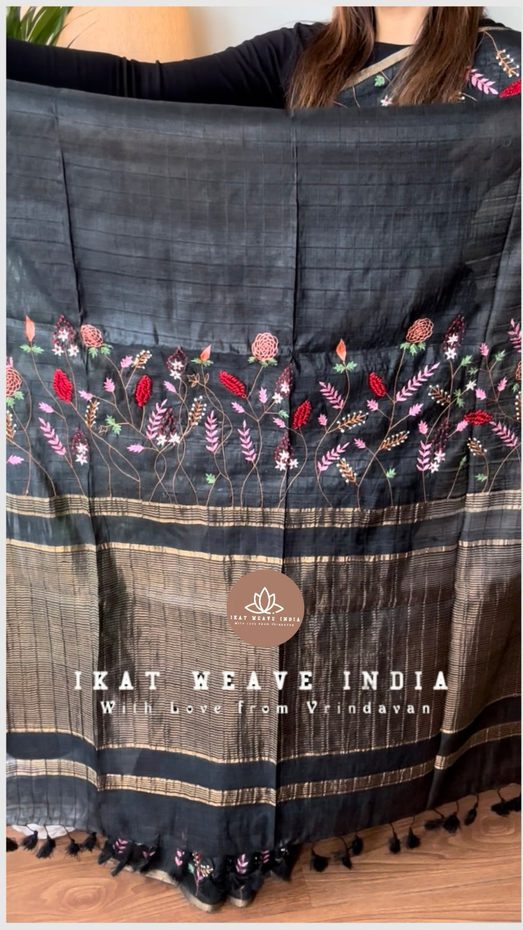 KAALI•HAND EMBROIDERED HANDWOVEN PURE TUSSAR SILK