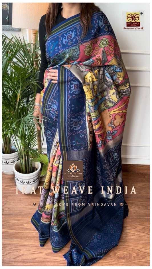 RIDDHI•SEMI DOUBLE IKAT PATOLA X HANDPAINTED PENKALAMKARI