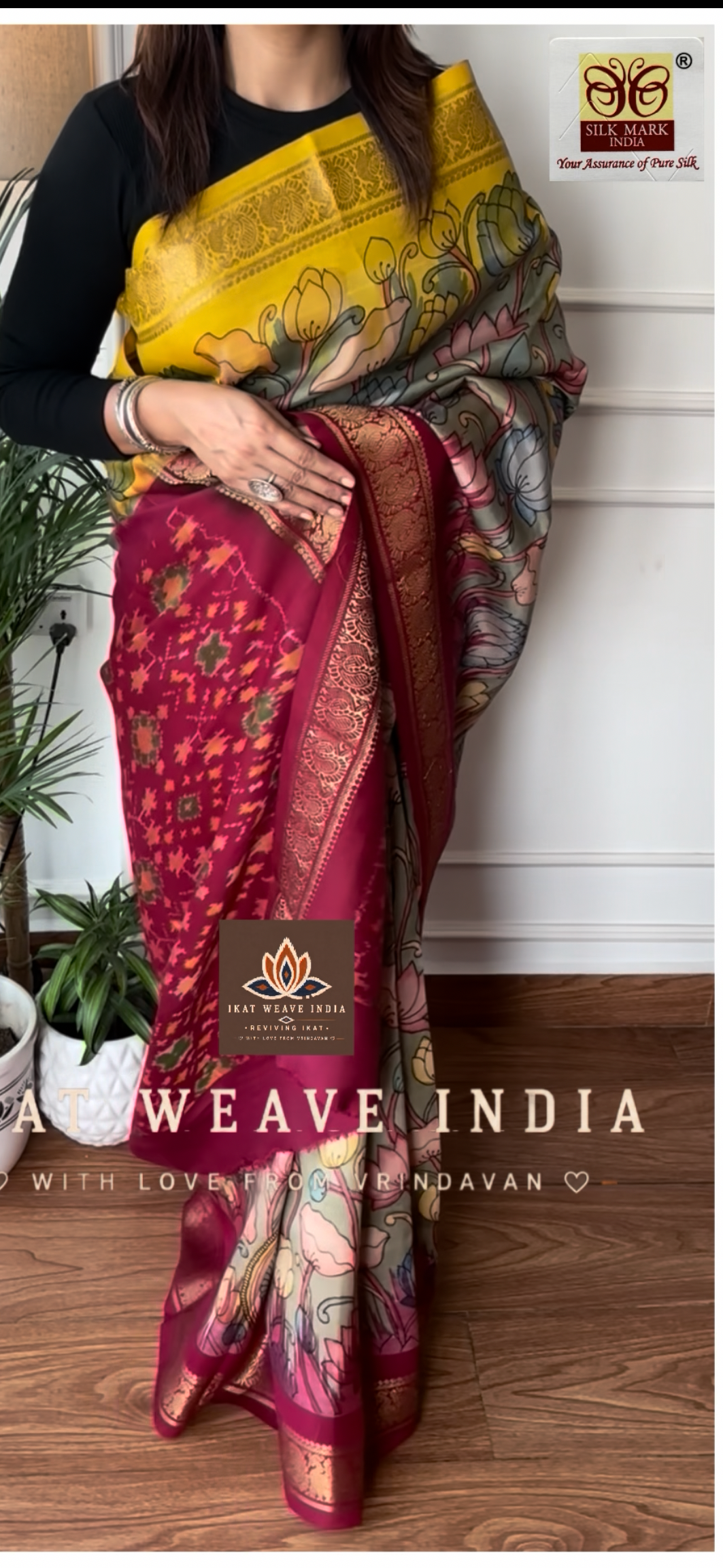 SIYALI• SILK IKAT X HANDPAINTED PENKALAMKARI