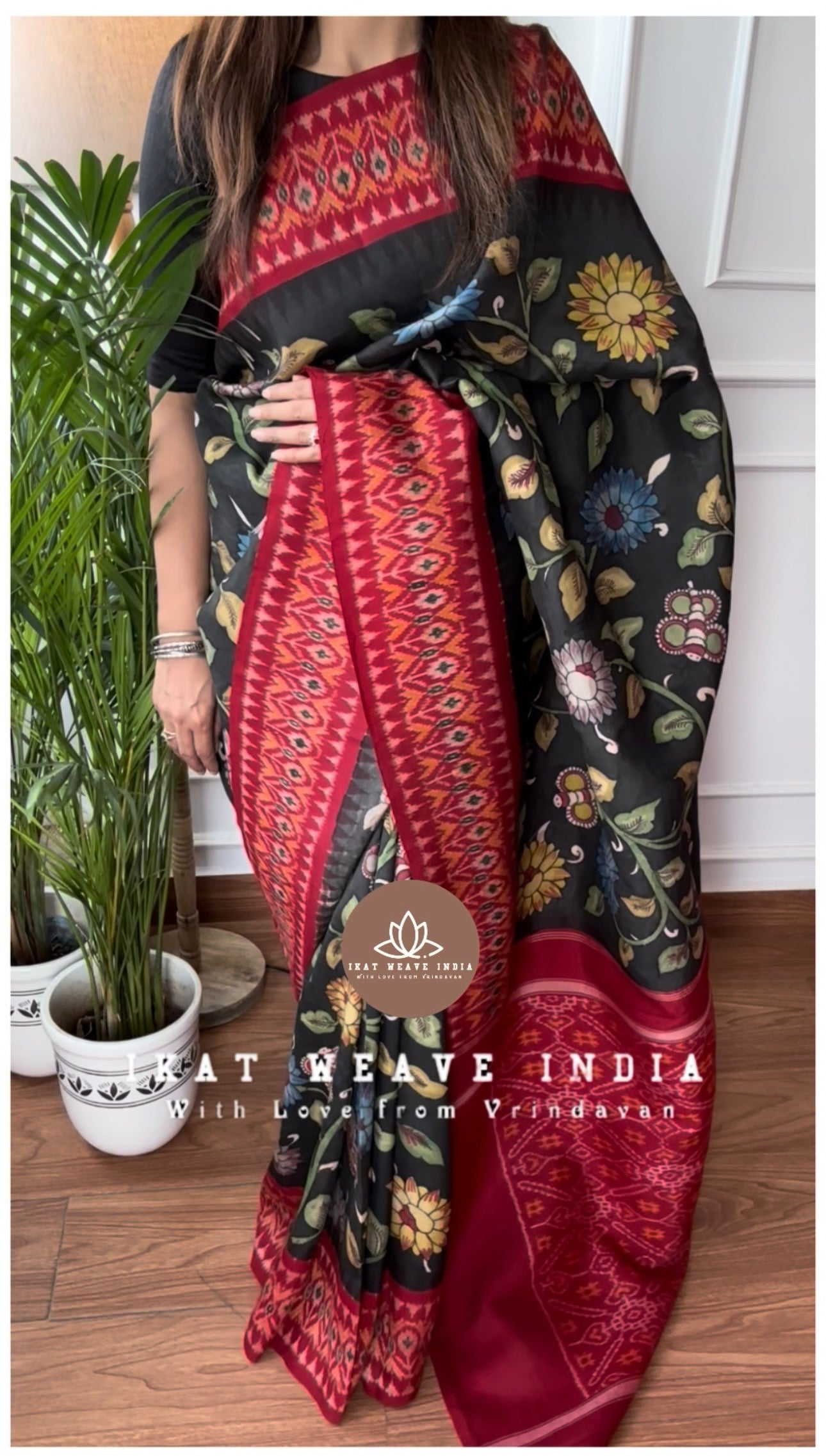 SIYA•HAND PAINTED PEN KALAMKARI x PURE SILK IKAT