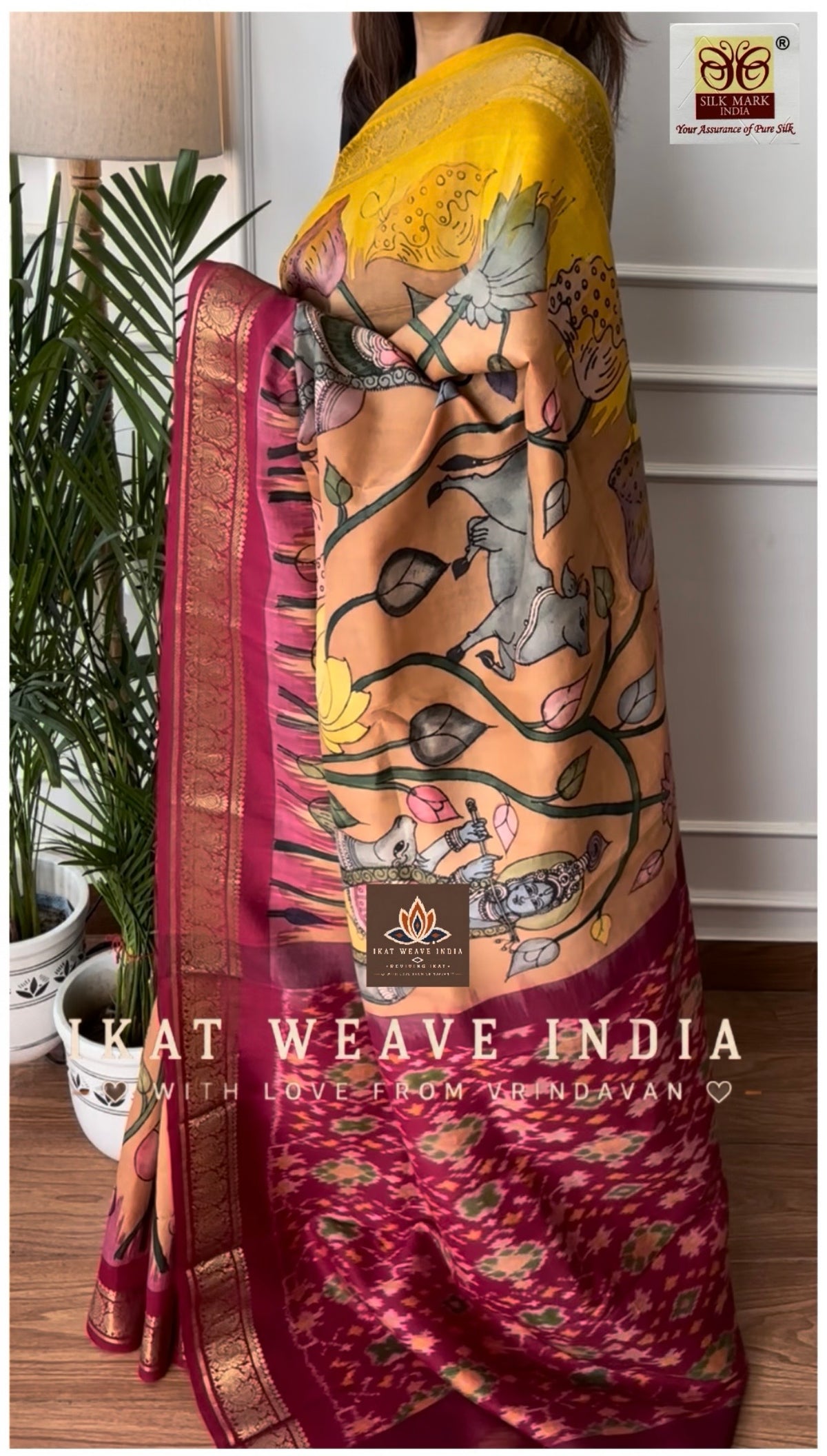 KRISHNA • SILK IKAT X HANDPAINTED PENKALAMKARI