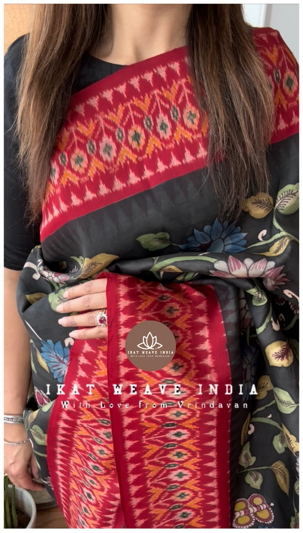 SIYA•HAND PAINTED PEN KALAMKARI x PURE SILK IKAT