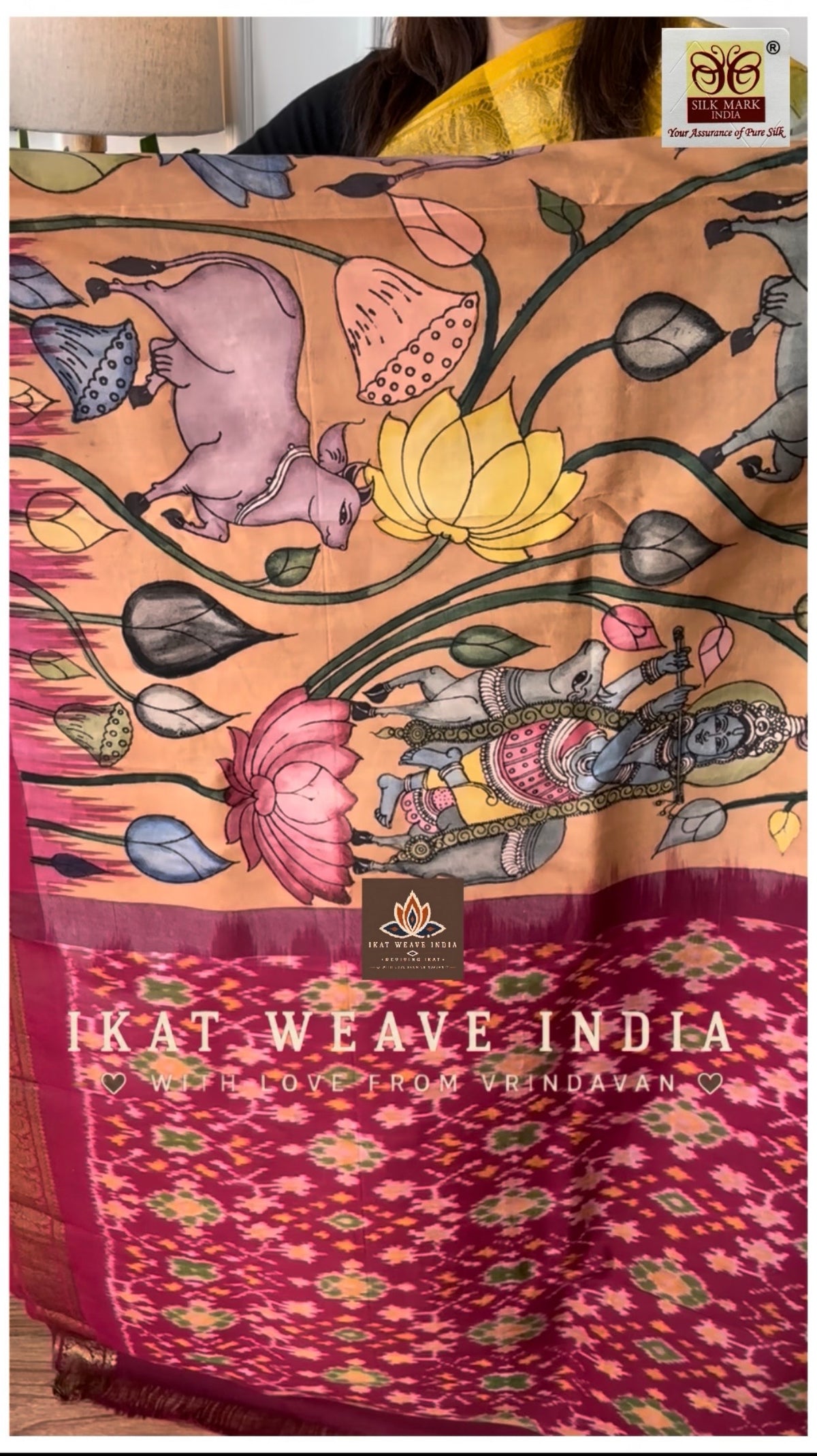 KRISHNA • SILK IKAT X HANDPAINTED PENKALAMKARI