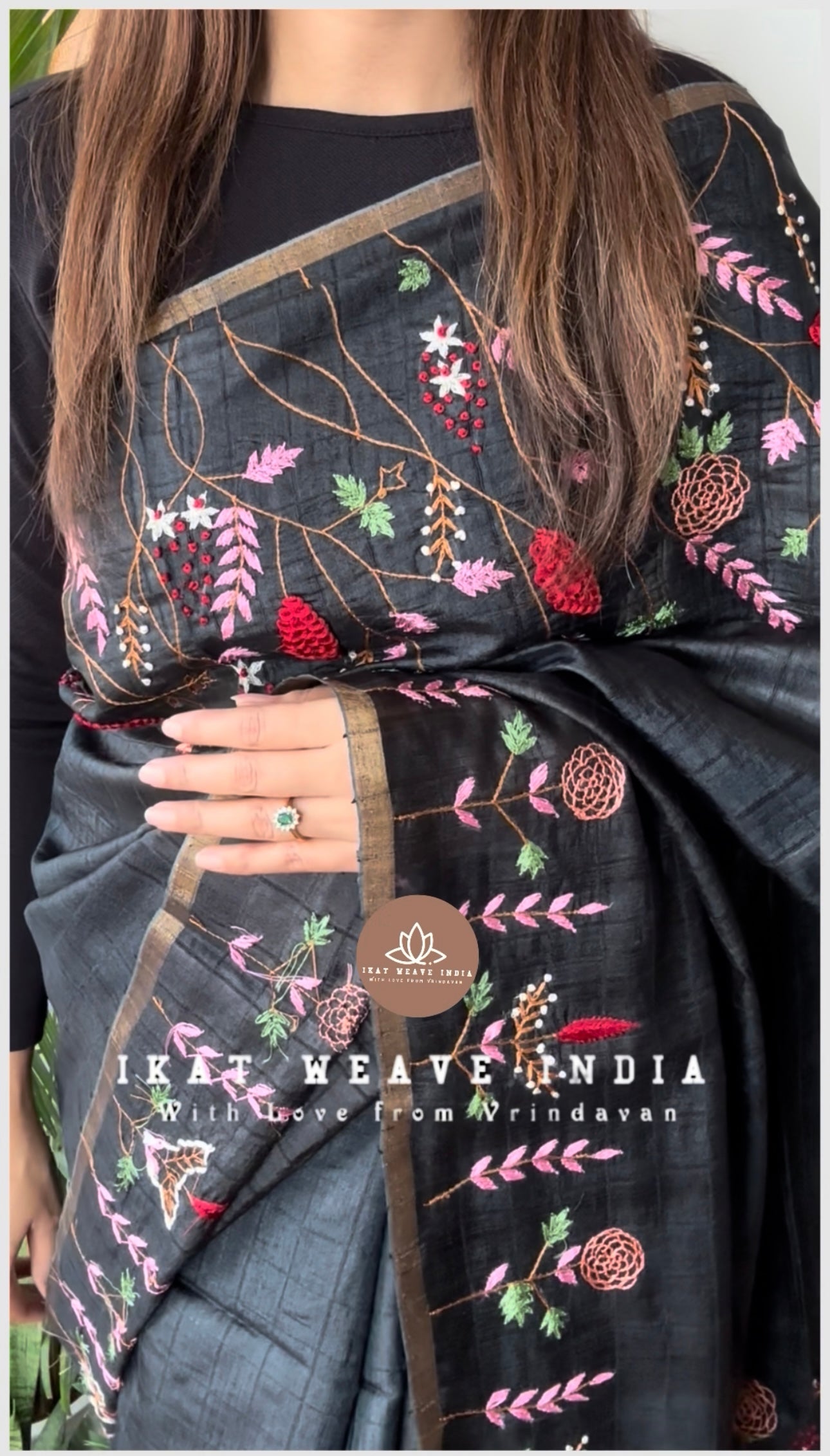KAALI•HAND EMBROIDERED HANDWOVEN PURE TUSSAR SILK