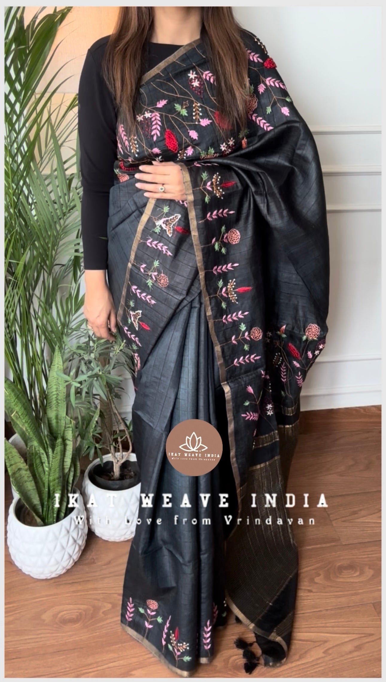 KAALI•HAND EMBROIDERED HANDWOVEN PURE TUSSAR SILK