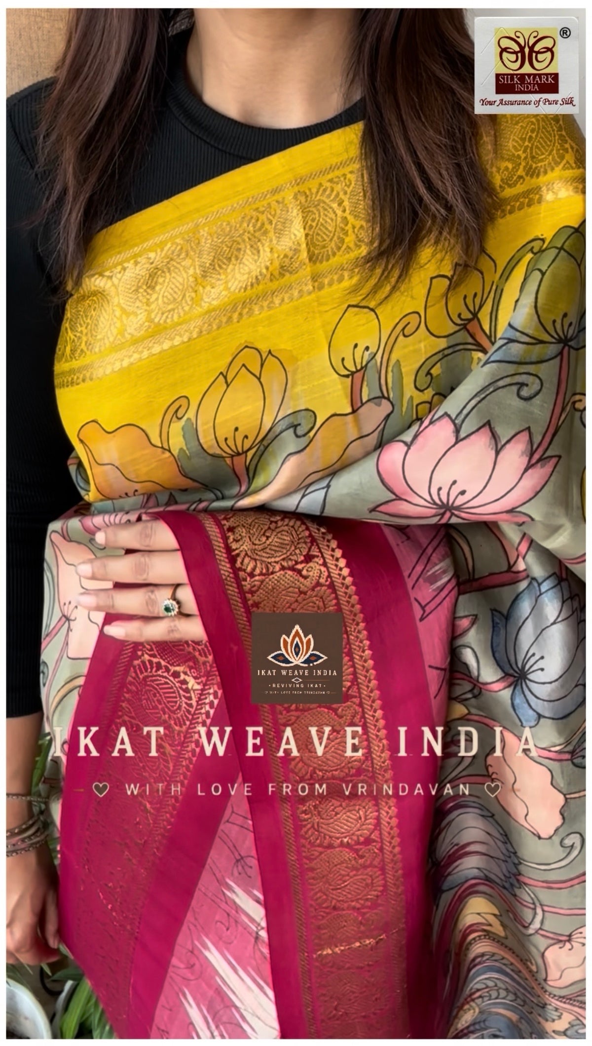 SIYALI• SILK IKAT X HANDPAINTED PENKALAMKARI